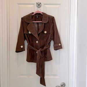 Women’s sexy, belted, lightweight, stylish brown jacket